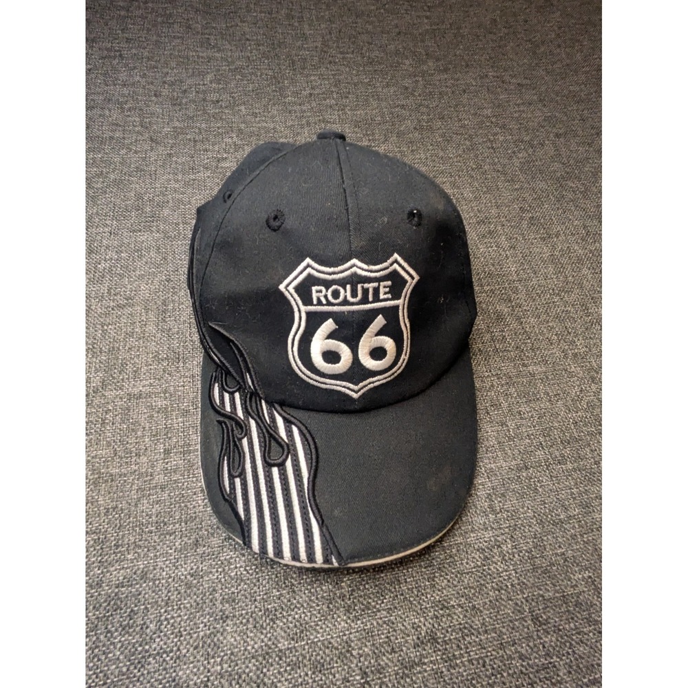 Vintage‎ Route 66 Hat Cap Strapback Black Adjustable Embroidered Classic Car